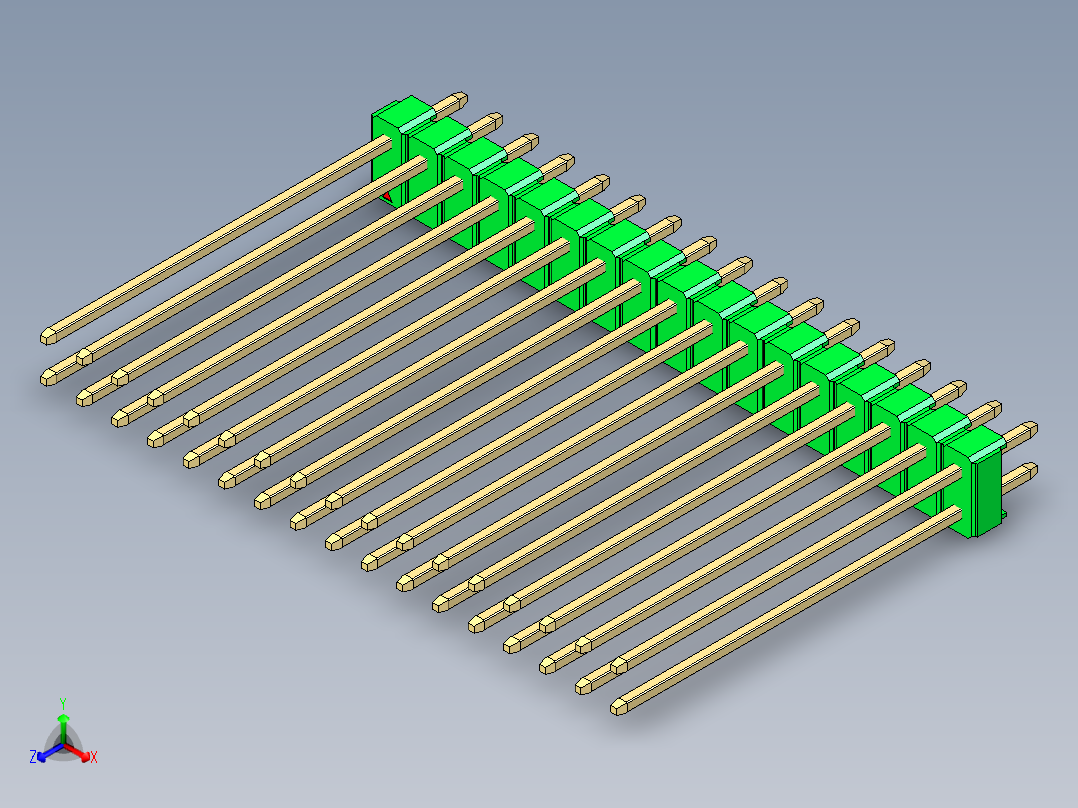 彩色公头100mil（2.54mm）系列-DS1021_green_2x17p_100mil_Type43_rev1.0正等轴测图