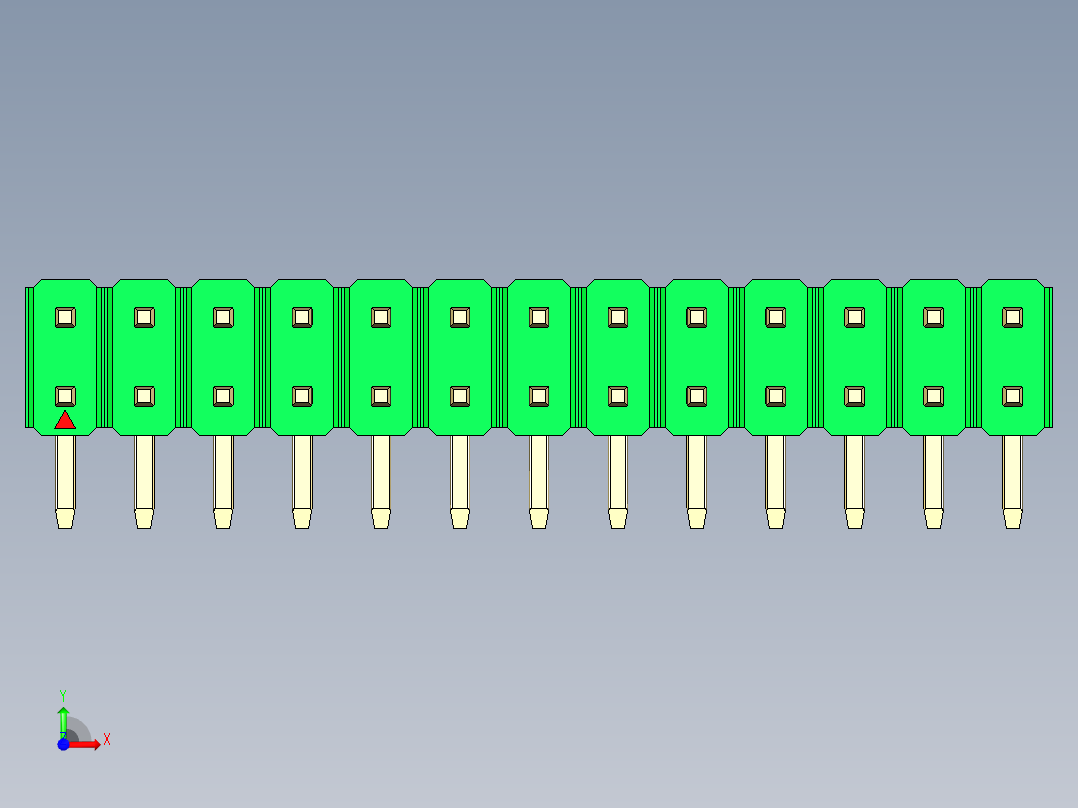 彩色公排针 100mil 2.54mm 系列-DS1022_green_2x13p_100mil_TypeD_rev1.0前视图