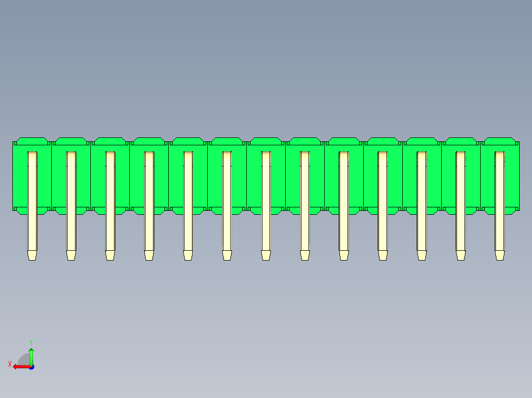 彩色公排针 100mil 2.54mm 系列-DS1022_green_2x13p_100mil_TypeD_rev1.0后视图
