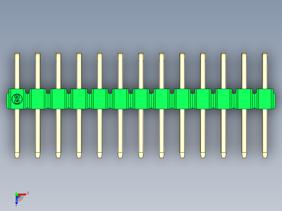 彩色公排针 100mil 2.54mm 系列-DS1022_green_2x13p_100mil_TypeD_rev1.0俯视图