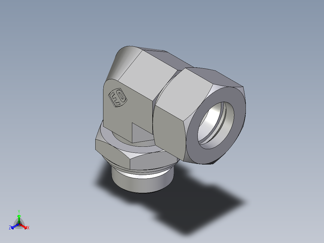 卡套式工业通用硬管接头EO_Adjustable_Locknut_elbow_WEE22LRCF正等轴测图