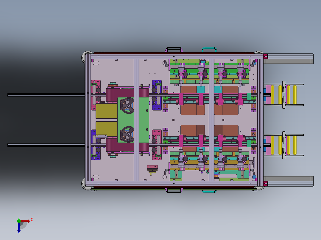 双牵引水平打孔机（sw18可编辑+bom+工程图）俯视图