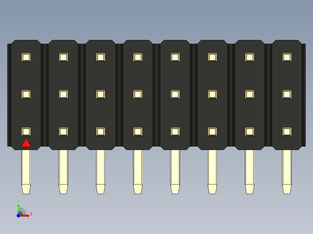 彩色公排针 100mil 2.54mm 系列-DS1022_black_3x08p_100mil_TypeD_rev1.0前视图