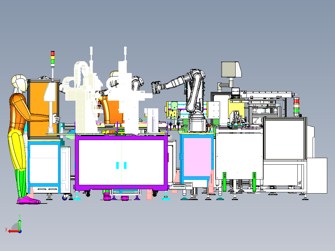 一款完整遥控器后壳按键柔性装配生产线模型含有机械手传送带等建模后视图