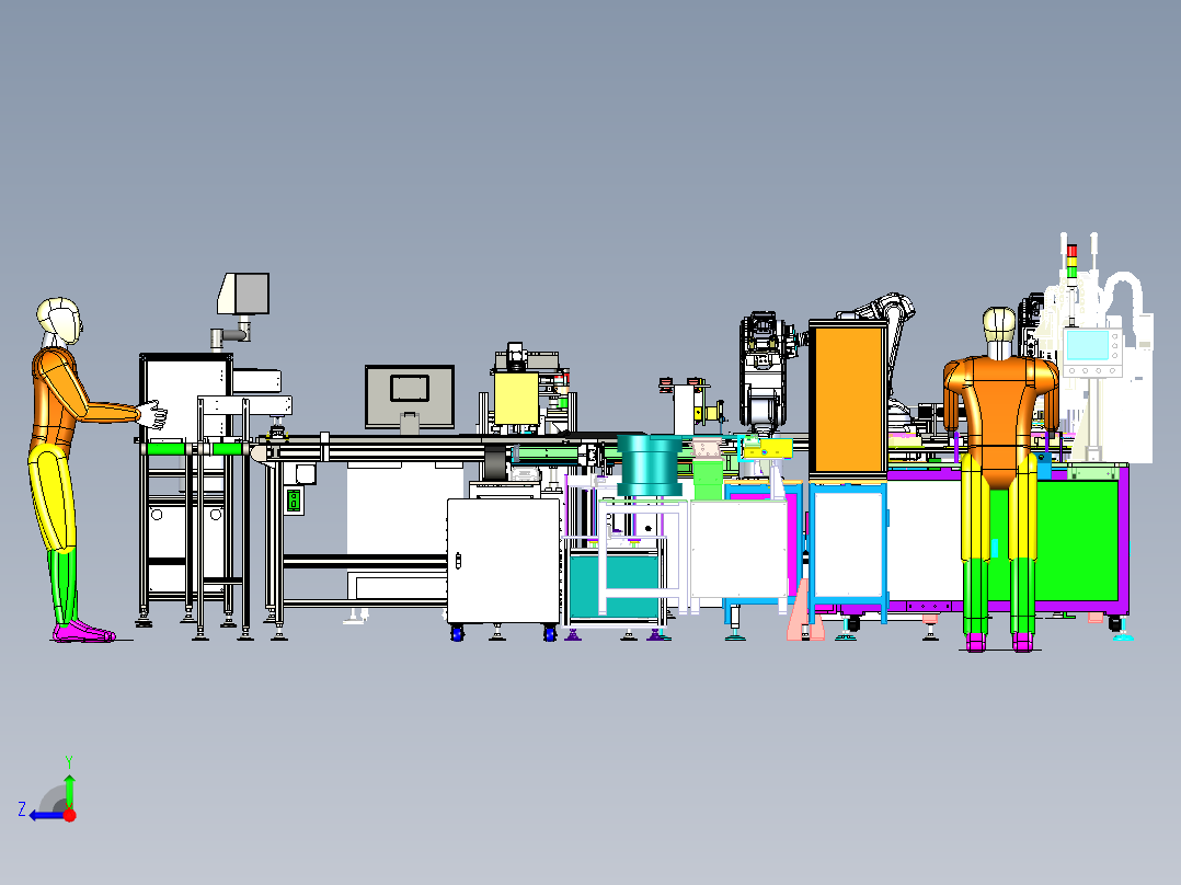 一款完整遥控器后壳按键柔性装配生产线模型含有机械手传送带等建模右视图