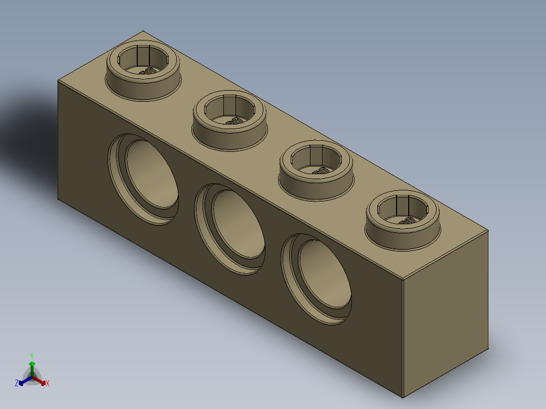 乐高机械组积木（横梁）-4234365 - 3701 Tan - Brick Yellow Technic Brick 1 x 4 with Holes正等轴测图