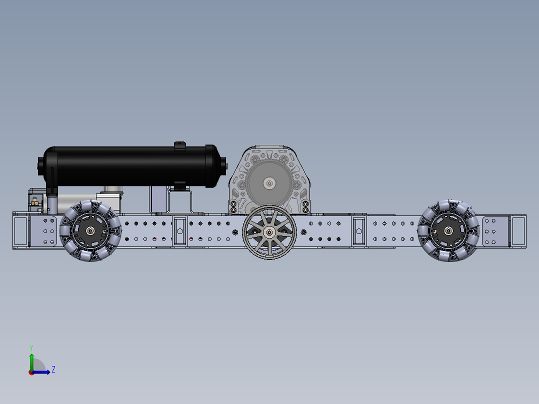 1690 Off-Season全向轮传动底盘3D模型图纸 Solidworks设计左视图
