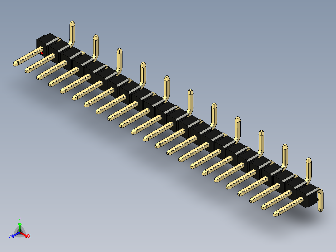彩色公排针 100mil 2.54mm 系列-DS1022_black_23p_100mil_Type_SMT_R2_rev1.0正等轴测图