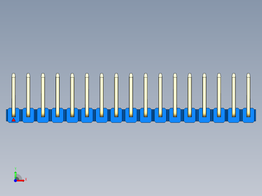彩色公排针 100mil 2.54mm 系列-DS1022_blue_17p_100mil_TypeU_rev1.0前视图