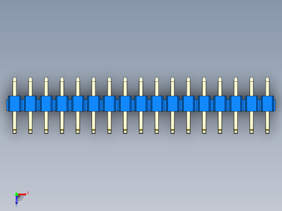 彩色公排针 100mil 2.54mm 系列-DS1022_blue_17p_100mil_TypeU_rev1.0俯视图