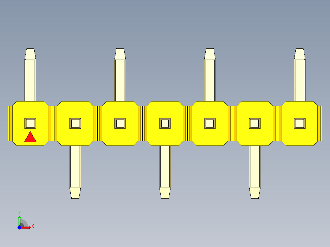 彩色公排针 100mil 2.54mm 系列-DS1022_yellow_07p_100mil_Type_SMT_R1_rev1.0前视图