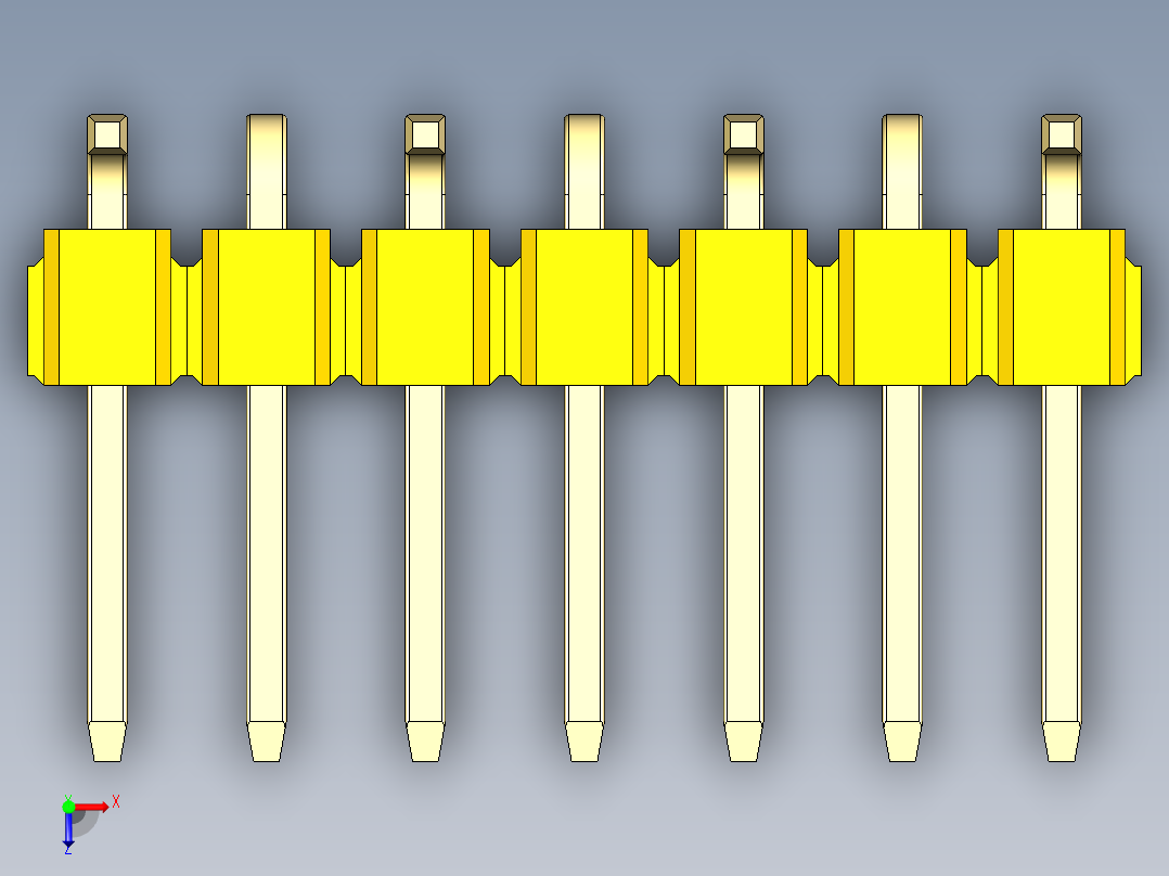 彩色公排针 100mil 2.54mm 系列-DS1022_yellow_07p_100mil_Type_SMT_R1_rev1.0俯视图