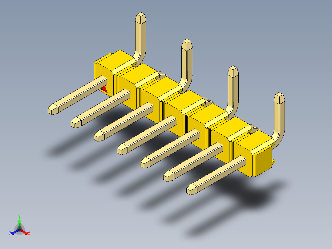 彩色公排针 100mil 2.54mm 系列-DS1022_yellow_07p_100mil_Type_SMT_R1_rev1.0正等轴测图