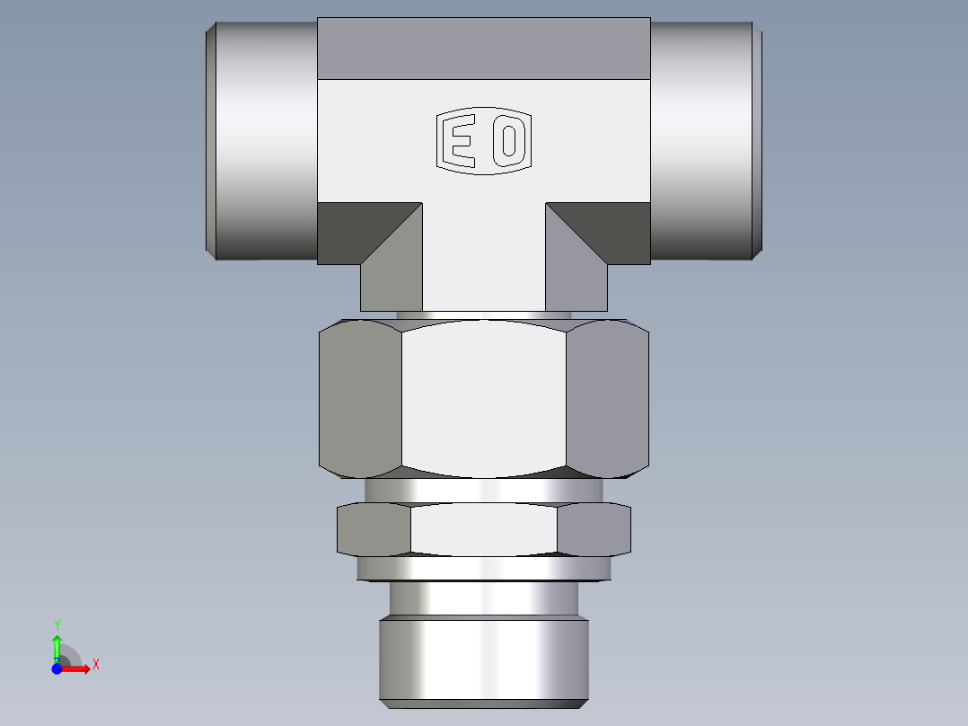 卡套式工业通用硬管接头EO_Assembled_adjustable_standpipe_branch_tee_EVT22LROMD71前视图