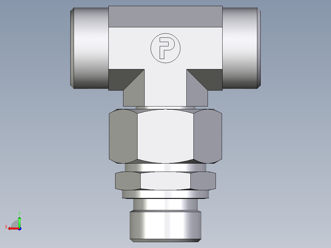 卡套式工业通用硬管接头EO_Assembled_adjustable_standpipe_branch_tee_EVT22LROMD71后视图
