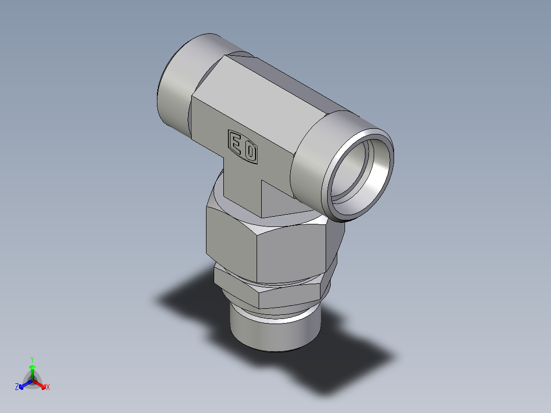 卡套式工业通用硬管接头EO_Assembled_adjustable_standpipe_branch_tee_EVT22LROMD71正等轴测图