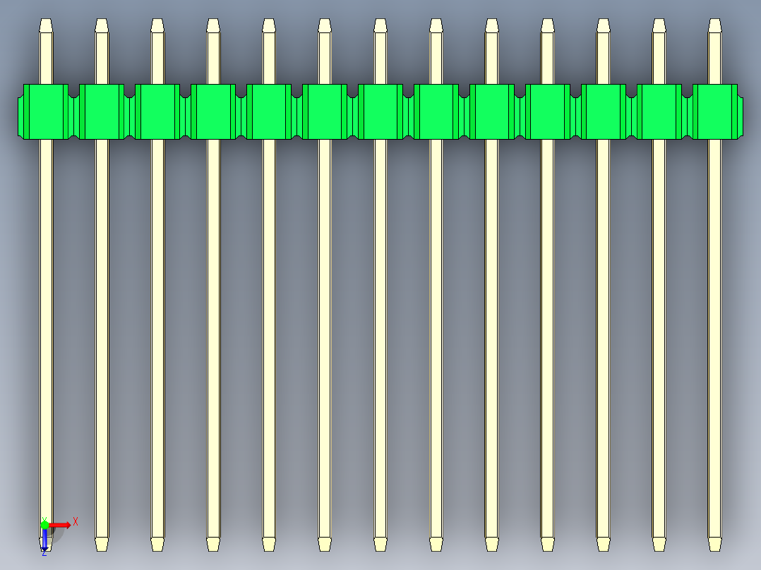彩色公头100mil（2.54mm）系列-DS1021_green_1x13p_100mil_Type19_rev1.0俯视图