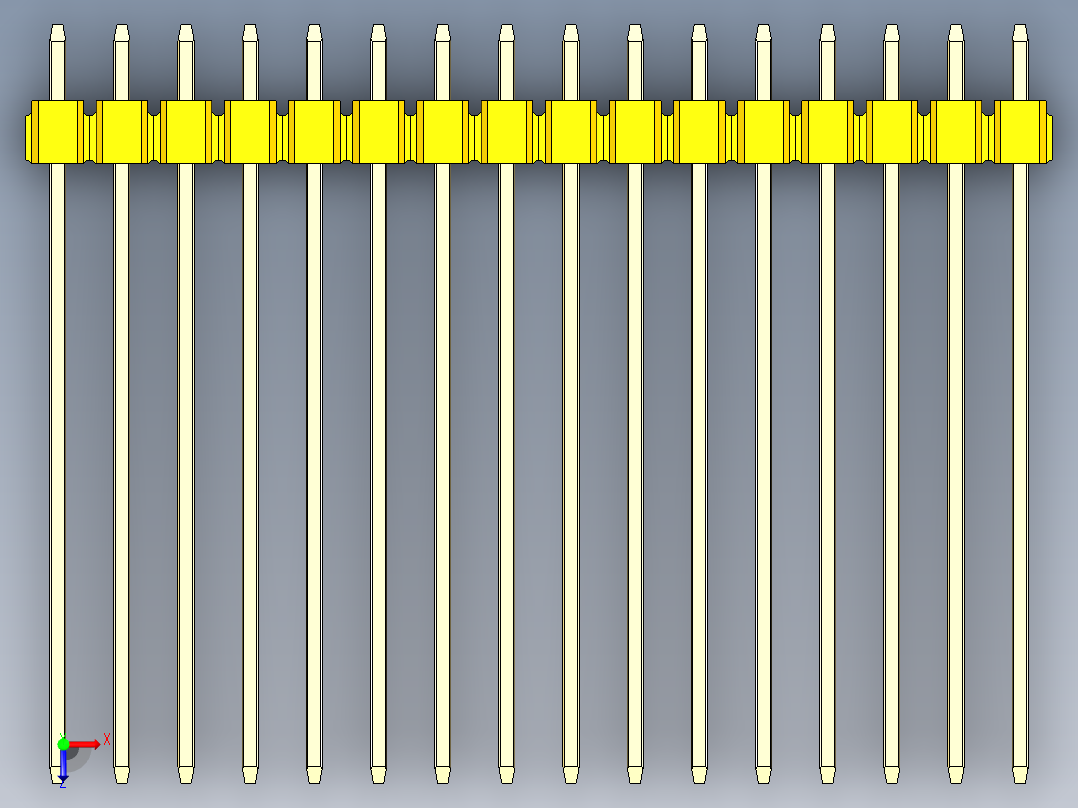 彩色公头100mil（2.54mm）系列-DS1021_yellow_1x16p_100mil_Type43_rev1.0俯视图