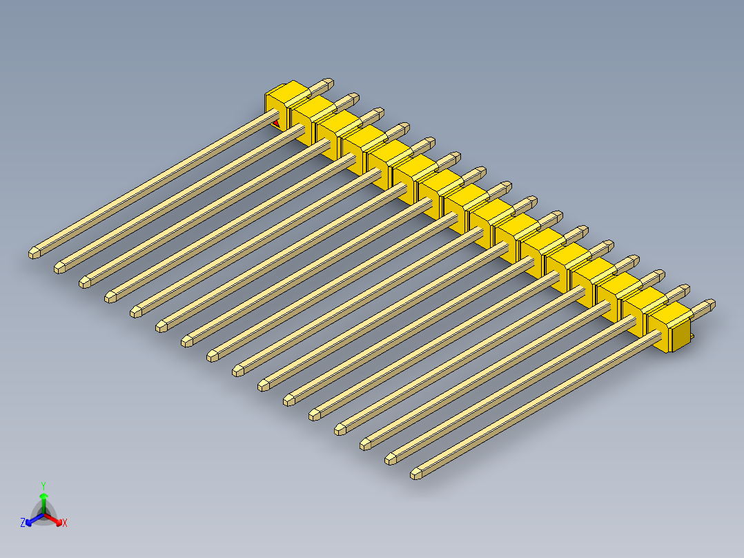 彩色公头100mil（2.54mm）系列-DS1021_yellow_1x16p_100mil_Type43_rev1.0正等轴测图