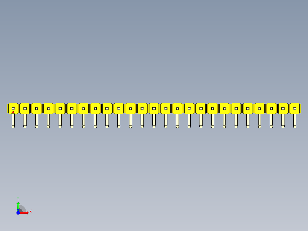 彩色公排针 100mil 2.54mm 系列-DS1022_yellow_1x25p_100mil_TypeD_rev1.0前视图