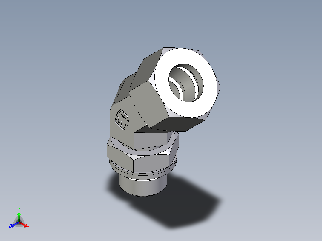 卡套式工业通用硬管接头EO_Adjustable_locknut_45_deg_elbow_VEE15LMCF正等轴测图