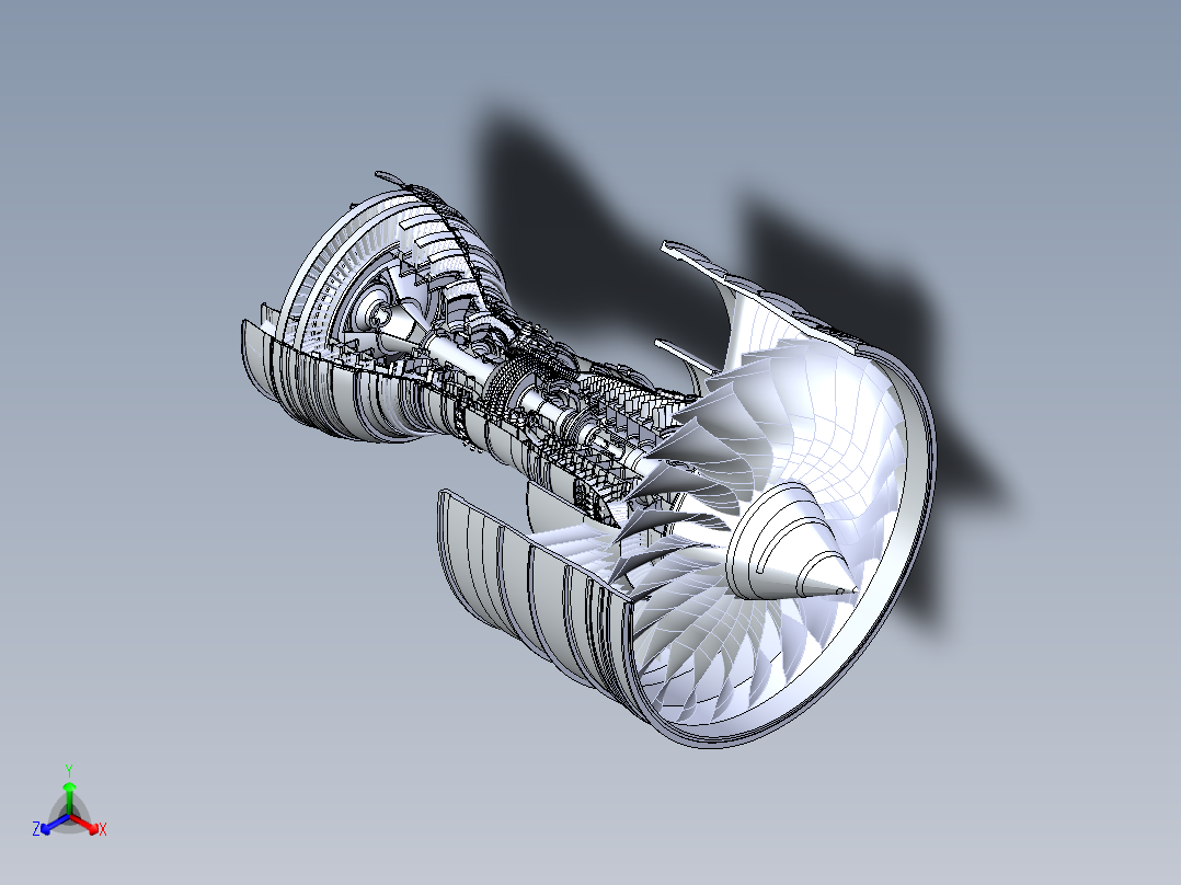 涡扇发动机测试3D模型正等轴测图