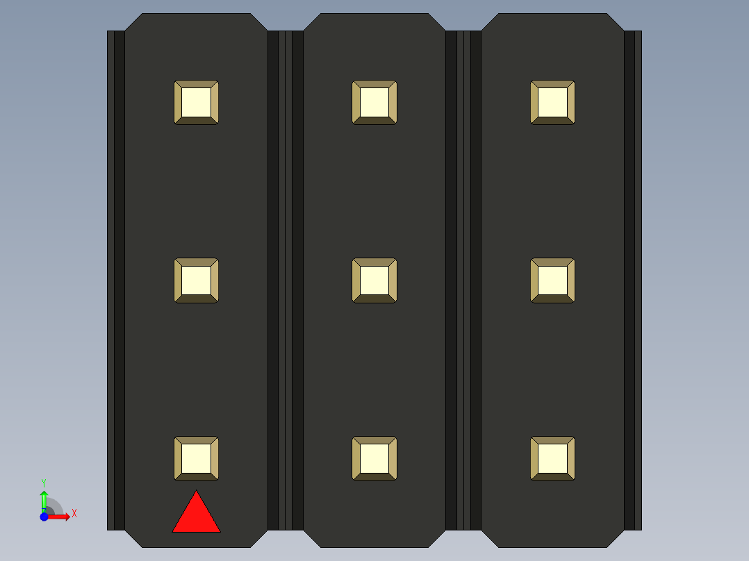 彩色公头100mil（2.54mm）系列-DS1021_black_3x03p_100mil_Type5_rev1.0前视图