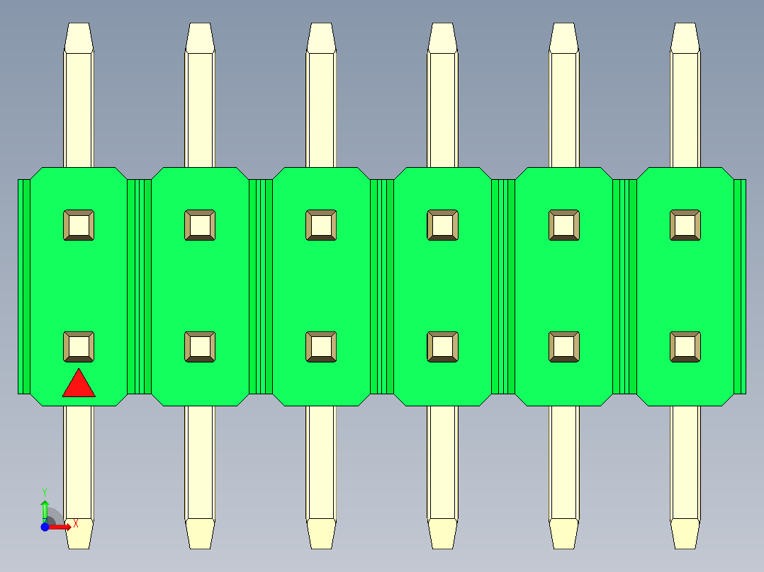 彩色公排针 100mil 2.54mm 系列-DS1022_green_12p_100mil_TypeSMT_rev1.0前视图