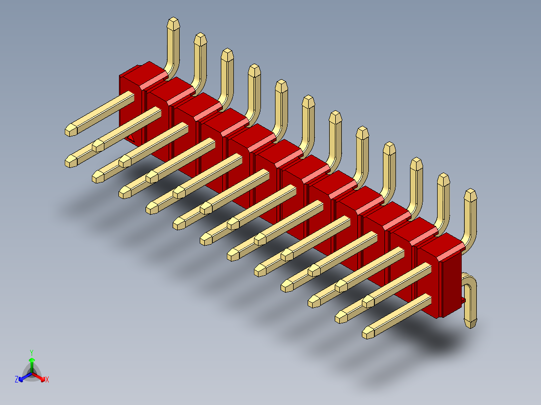 彩色公排针 100mil 2.54mm 系列-DS1022_red_24p_100mil_TypeSMT_rev1.0正等轴测图