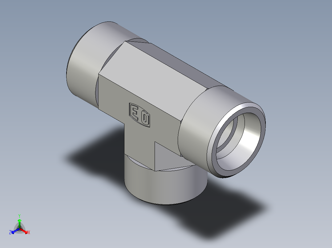 卡套式工业通用硬管接头EO_Union_tee_T20S71X正等轴测图
