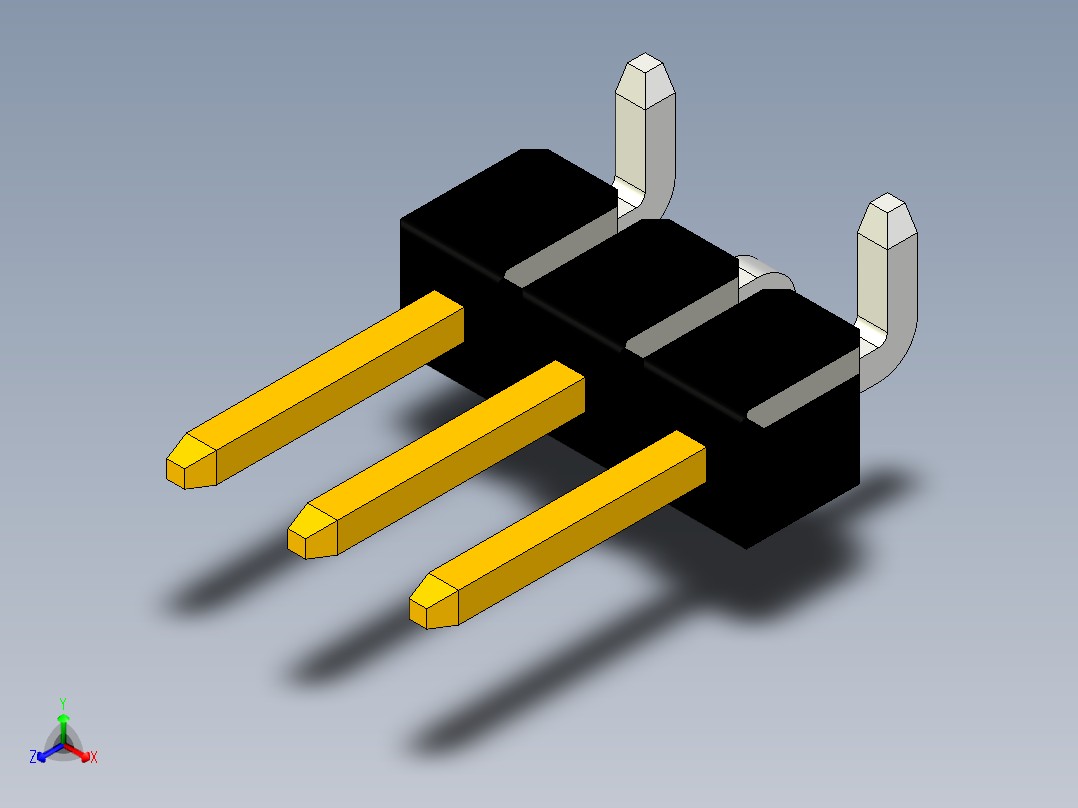 引脚接头-引脚接头-接头-连接器SMD间距2.54毫米，用于回流焊的印刷电路板上正等轴测图