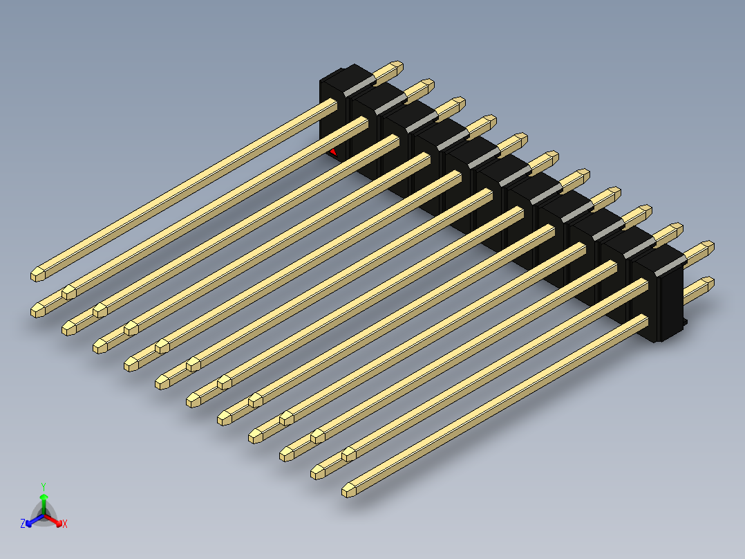 彩色公头100mil（2.54mm）系列-DS1021_black_2x11p_100mil_Type43_rev1.0正等轴测图