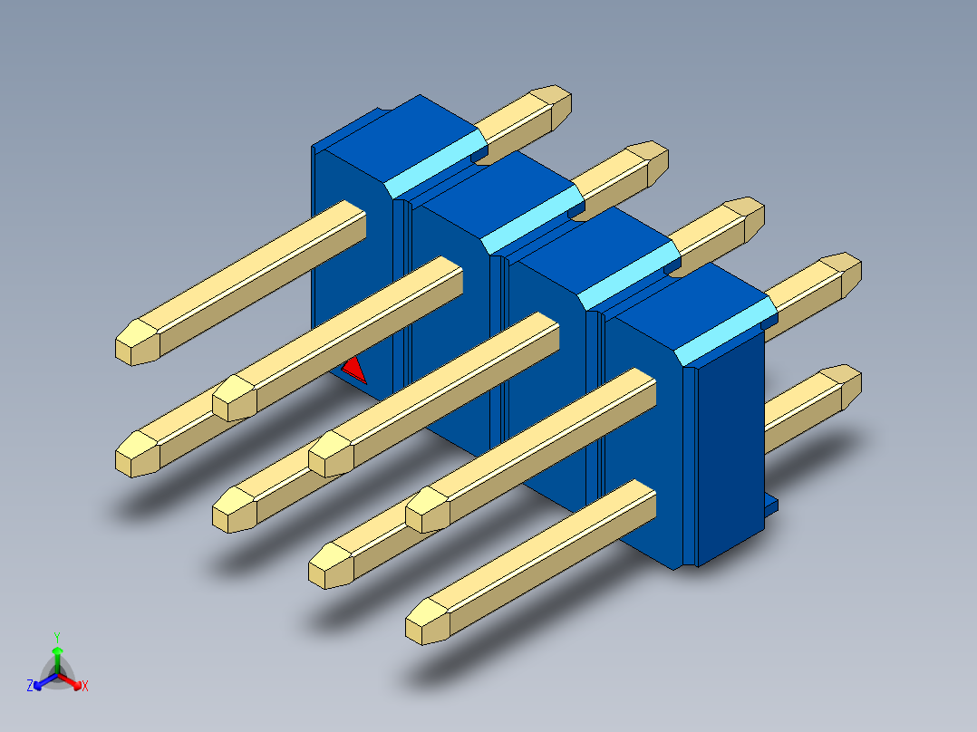 彩色公头100mil（2.54mm）系列-DS1021_blue_2x04p_100mil_Type1_rev1.0正等轴测图