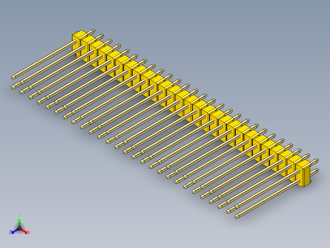 彩色公头100mil（2.54mm）系列-DS1021_yellow_2x27p_100mil_Type19_rev1.0正等轴测图