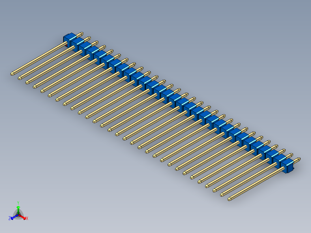 彩色公头100mil（2.54mm）系列-DS1021_blue_1x30p_100mil_Type19_rev1.0正等轴测图