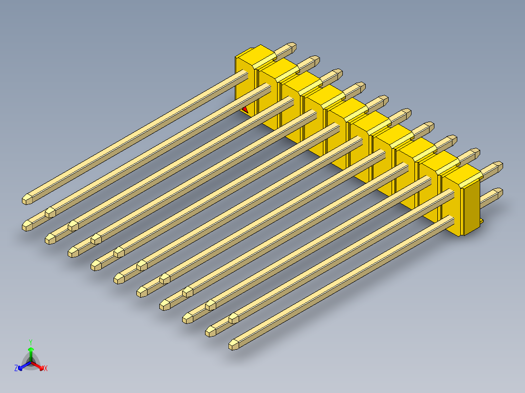 彩色公头100mil（2.54mm）系列-DS1021_yellow_2x10p_100mil_Type43_rev1.0正等轴测图