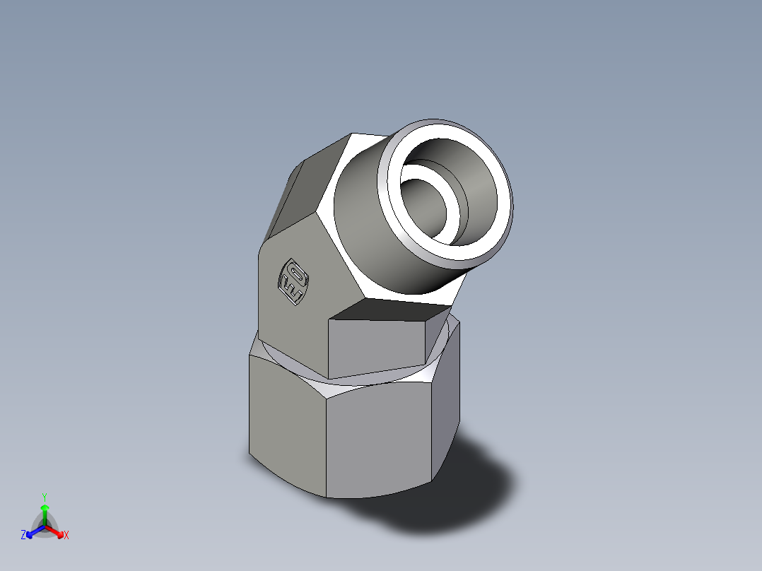 卡套式工业通用硬管接头EO_Swivel_nut_45_deg_elbow_EV12SOMDCF正等轴测图