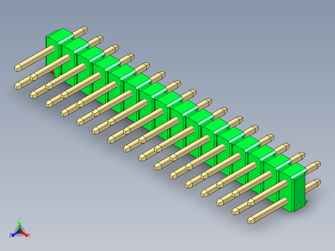 彩色公头100mil（2.54mm）系列-DS1021_green_2x16p_100mil_Type1_rev1.0正等轴测图