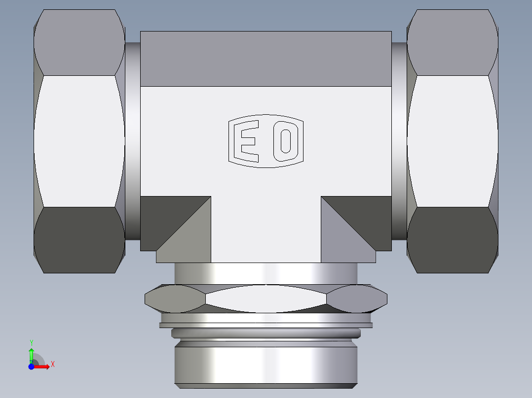 卡套式工业通用硬管接头EO_Adjustable_locknut_branch_tee_TEE42ZLMORCF前视图