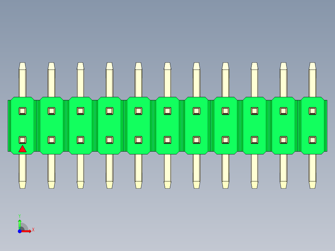 彩色公排针 100mil 2.54mm 系列-DS1022_green_22p_100mil_TypeSMT_rev1.0前视图