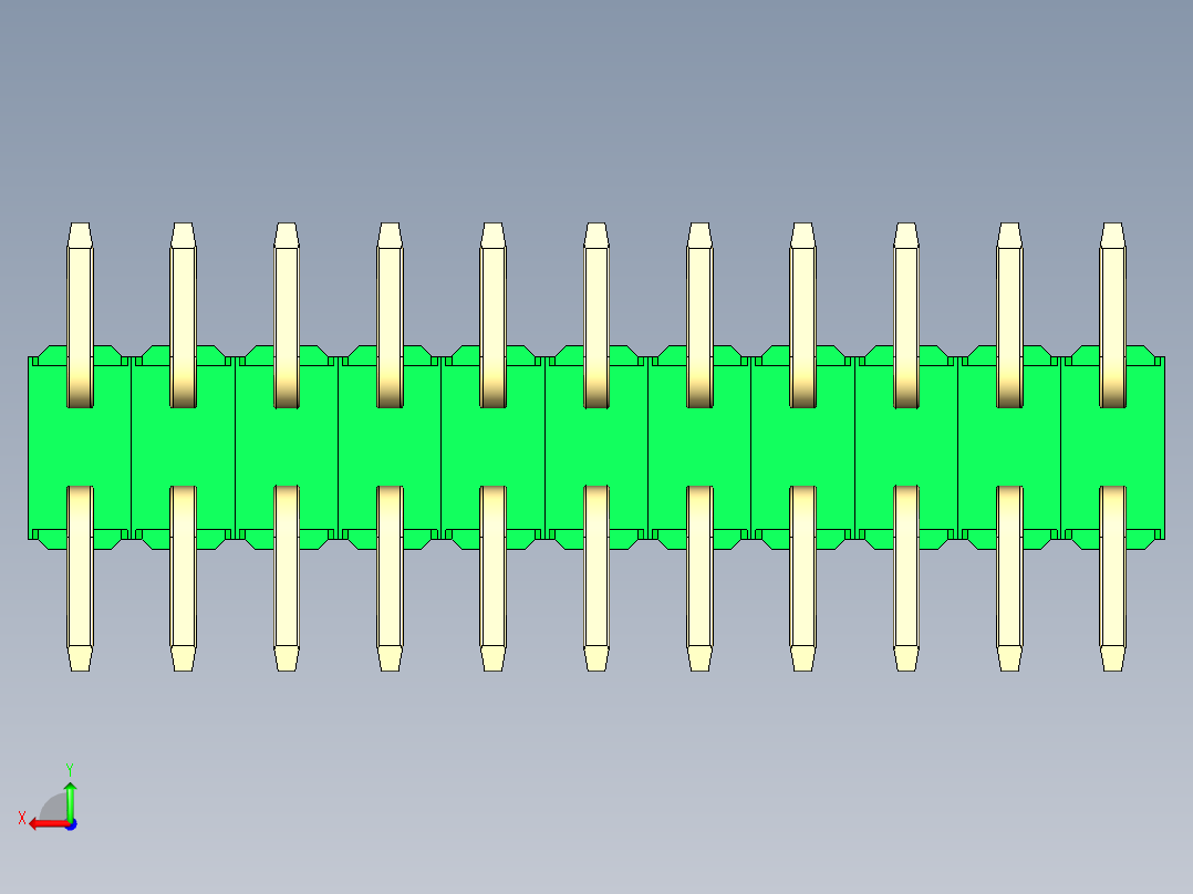 彩色公排针 100mil 2.54mm 系列-DS1022_green_22p_100mil_TypeSMT_rev1.0后视图