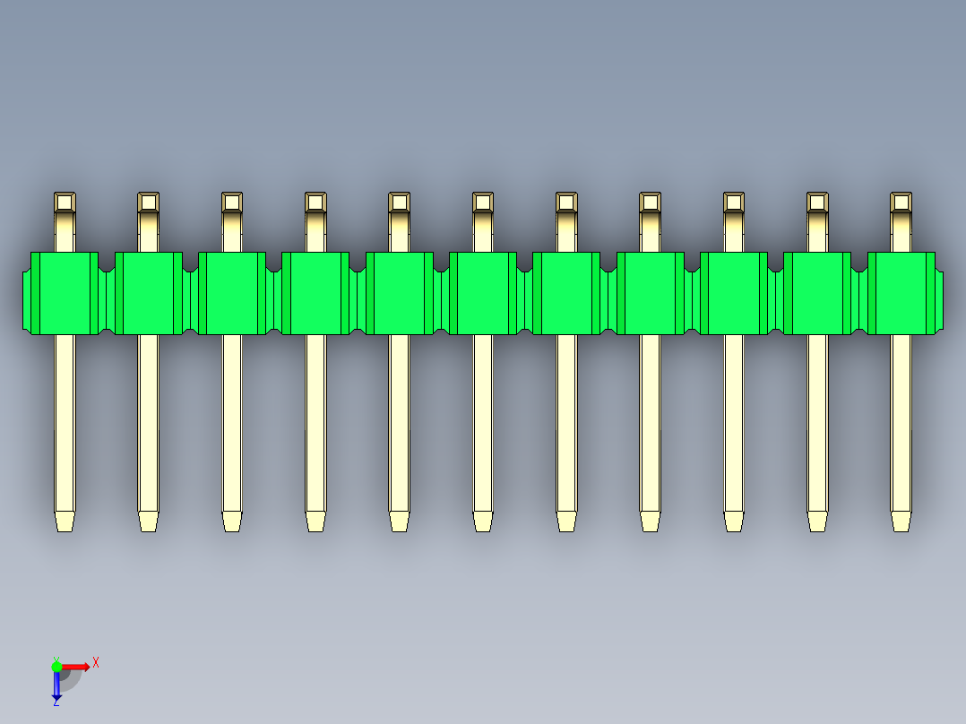 彩色公排针 100mil 2.54mm 系列-DS1022_green_22p_100mil_TypeSMT_rev1.0俯视图