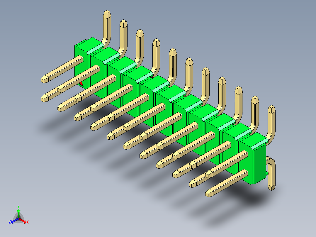 彩色公排针 100mil 2.54mm 系列-DS1022_green_22p_100mil_TypeSMT_rev1.0正等轴测图