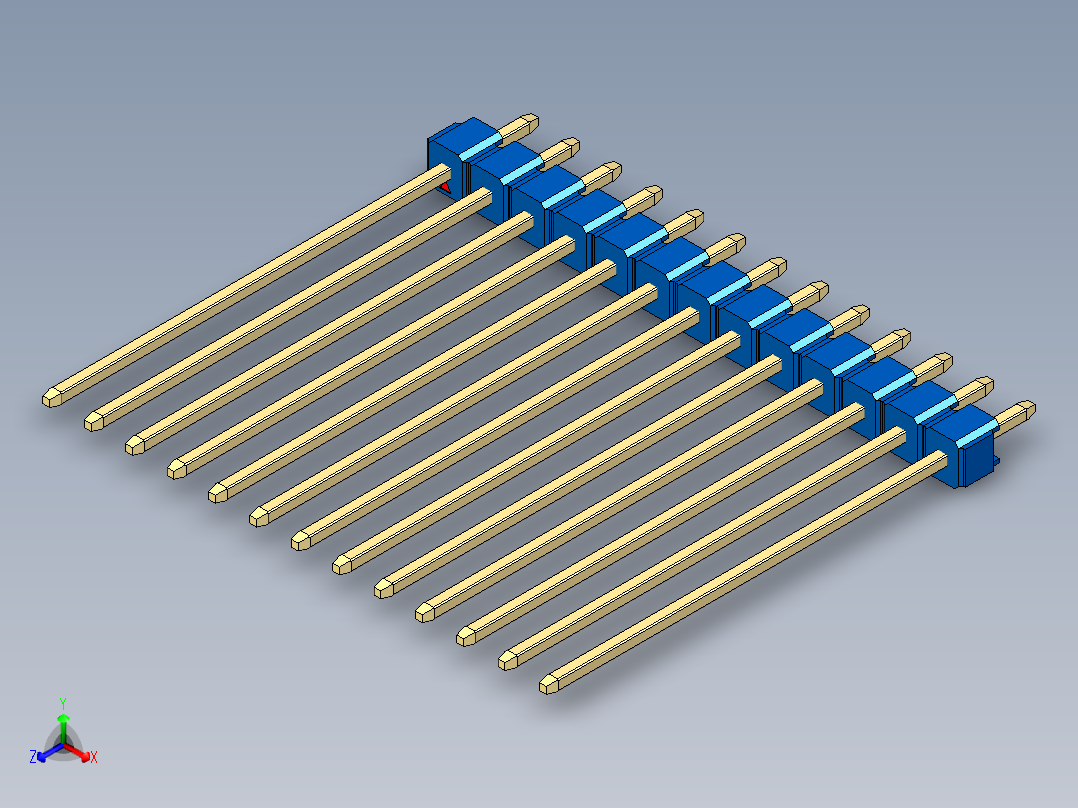 彩色公头100mil（2.54mm）系列-DS1021_blue_1x13p_100mil_Type43_rev1.0正等轴测图