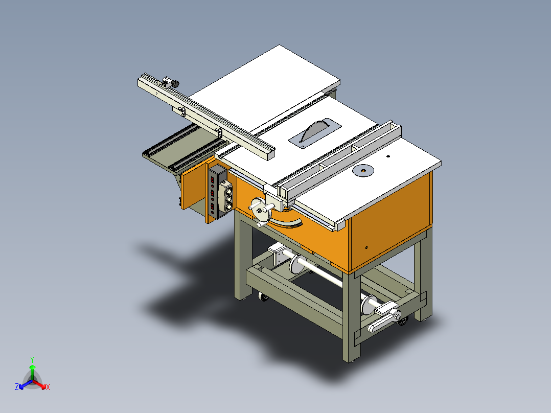 带圆锯和空开的圆台锯工作台