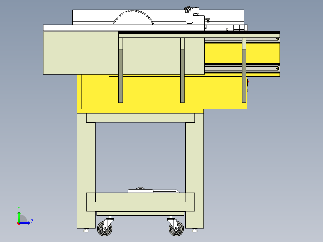带圆锯和空开的圆台锯工作台左视图