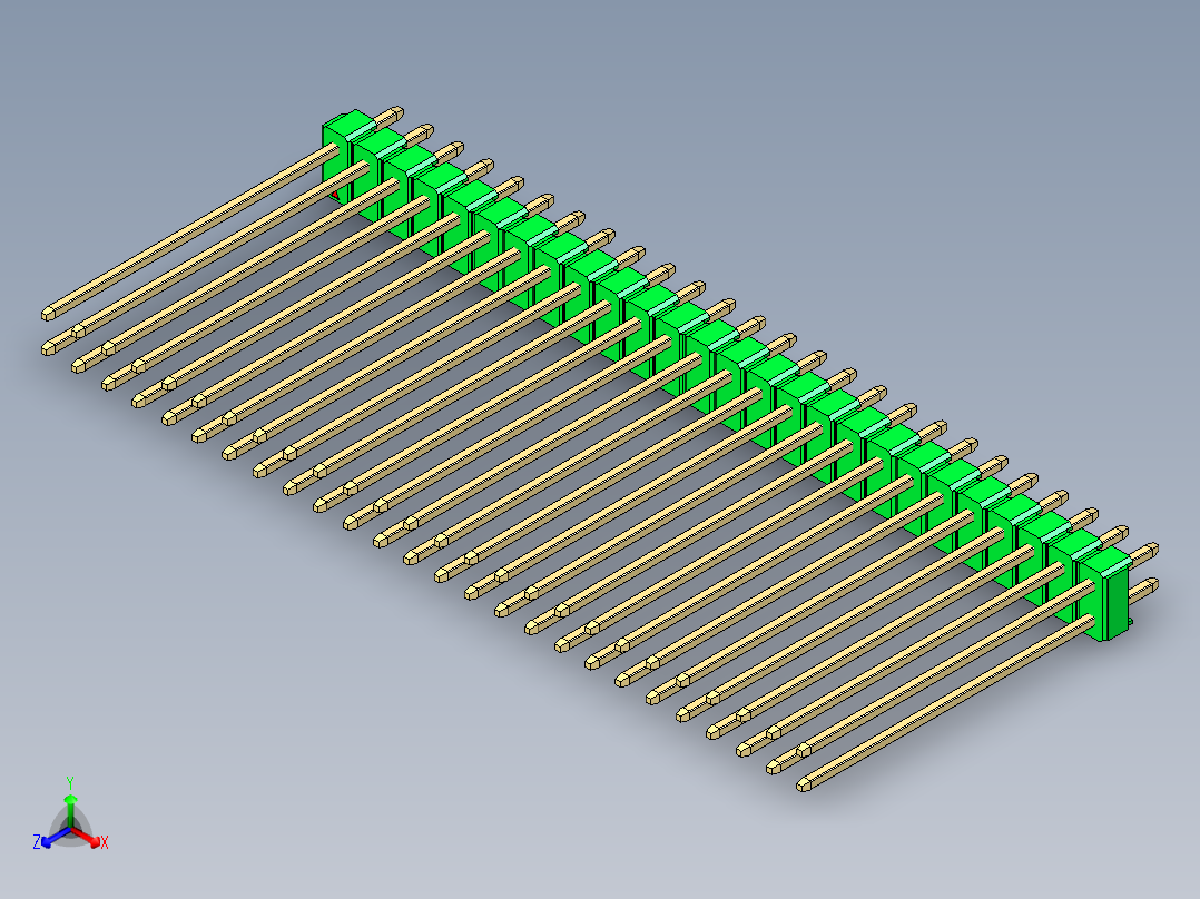 彩色公头100mil（2.54mm）系列-DS1021_green_2x26p_100mil_Type43_rev1.0正等轴测图