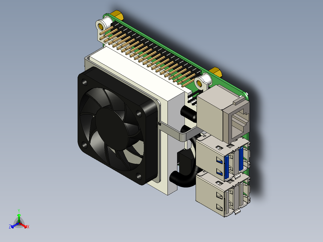 Raspberry Pi 4冷却器风扇散热器- GeeekPi超薄冰塔正等轴测图