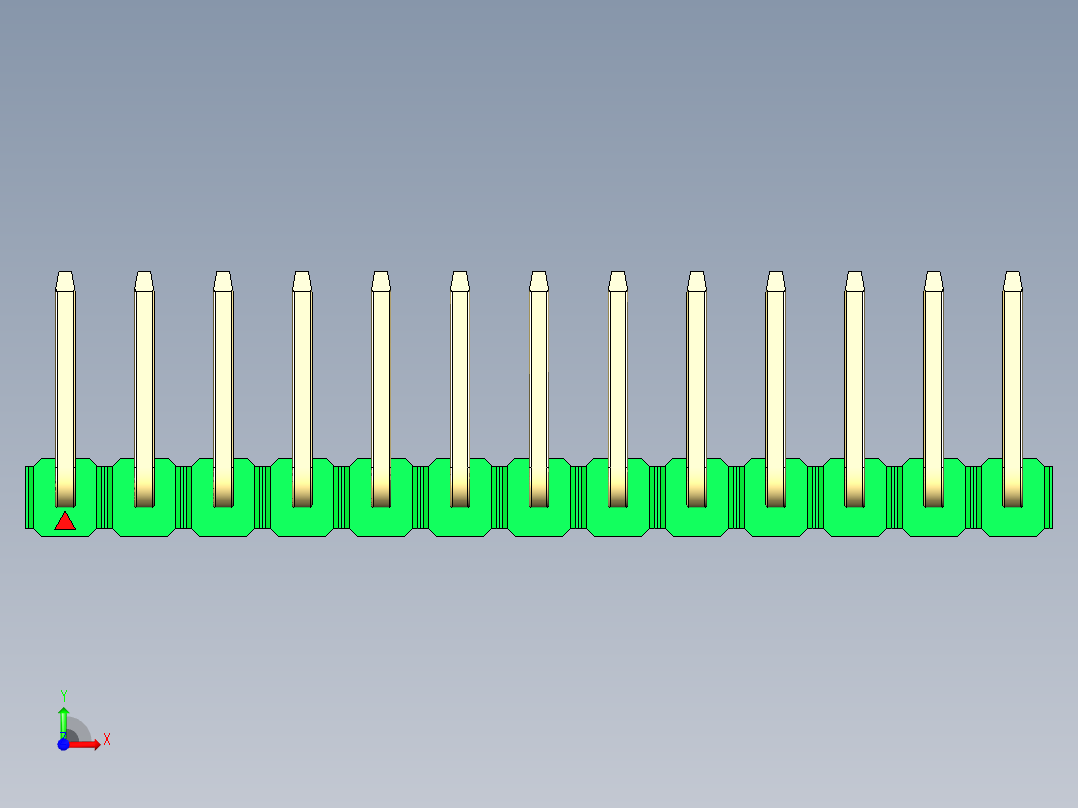 彩色公排针 100mil 2.54mm 系列-DS1022_green_13p_100mil_TypeU_rev1.0前视图