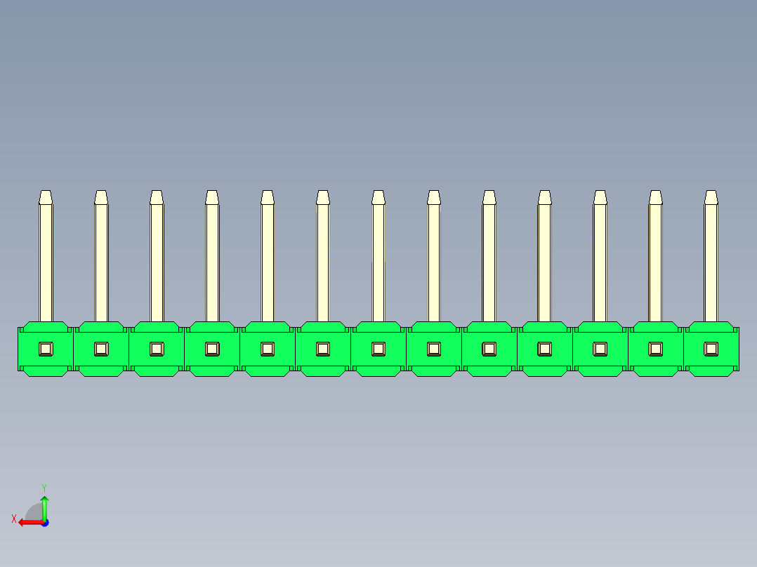 彩色公排针 100mil 2.54mm 系列-DS1022_green_13p_100mil_TypeU_rev1.0后视图